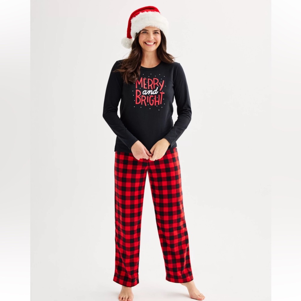 Jammies For Your Families Merry & Buffalo Plaid Pajama Top & Fleece Pajama Set